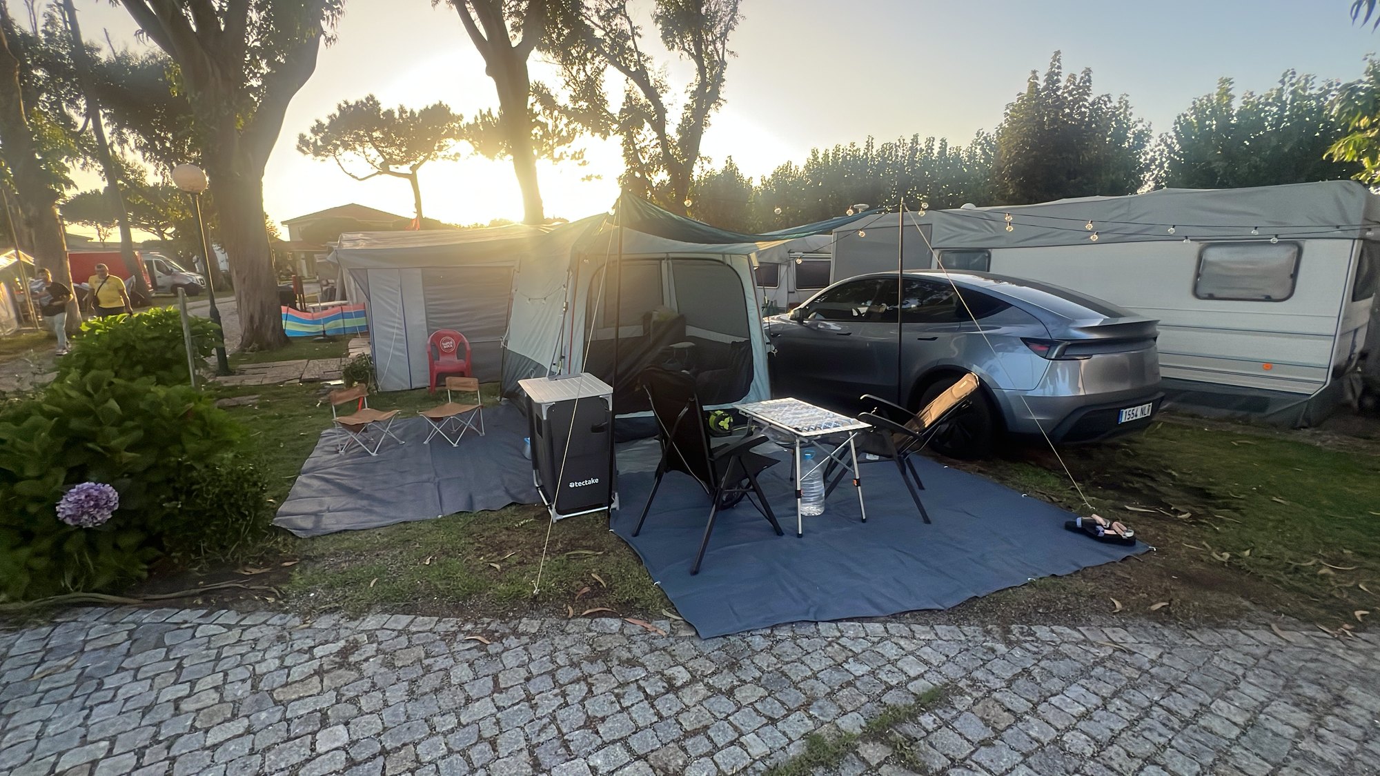 Golden hour at camp. The Model Y got the day off because the train did the city run.